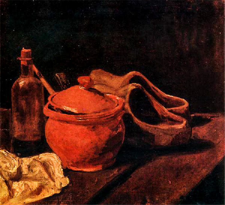 Still Life with Earthenware, Bottle and Clogs